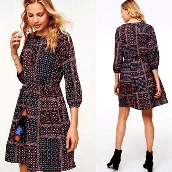 Ann Taylor patchwork dress with tassel belt size large - Picture 1 of 13